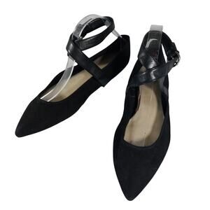 NINE WEST! BLACK GENUINE SUEDE LEATHER BALLET FLATS W/ANKLE WRAP STRAP! SZ 11M